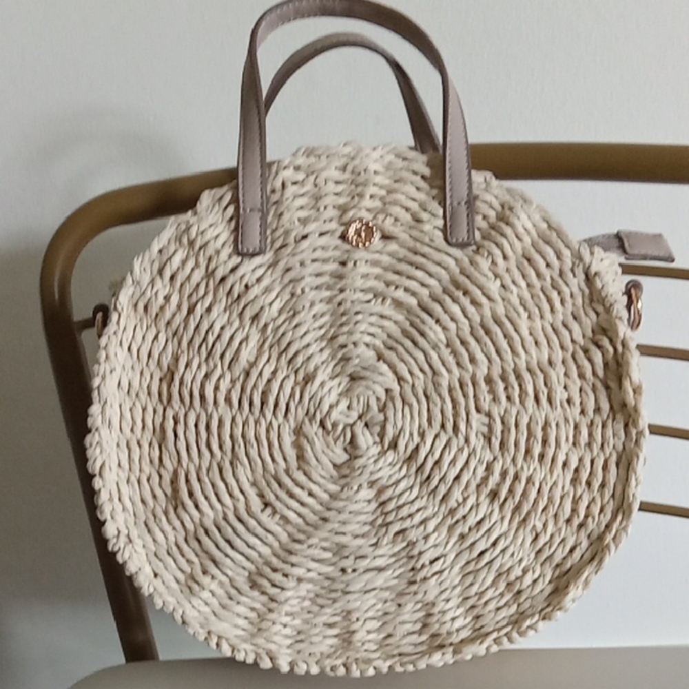 LC Lauren Conrad Cream and Brown Woven Tote